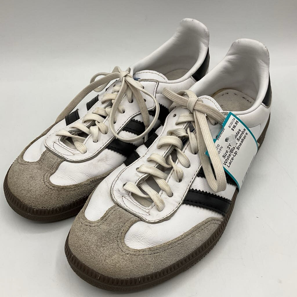 Size 3Y: Adidas White/Black Samba Lace-Up Sneakers Size 3Y: Adidas White/Black Samba Lace-Up Sneakers