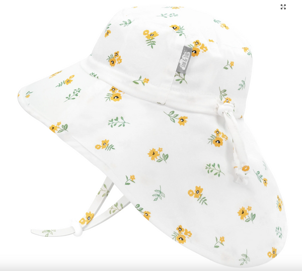 Size S (0-6m): Jan & Jul Cotton Adventure Hat - Yellow Flower