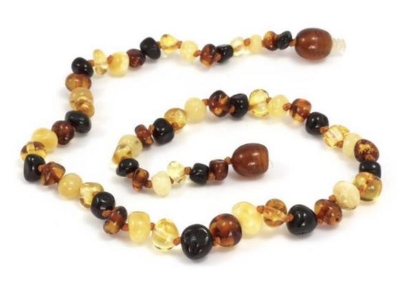 Small: Momma Goose-Baltic Amber Baby Necklace- Baroque Raw Multi Color-1040S