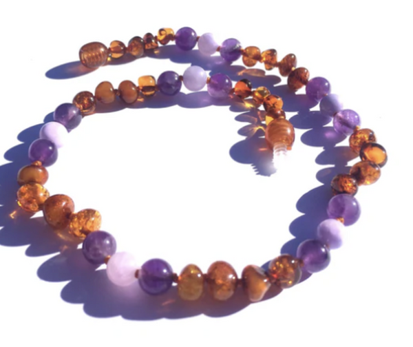 Small:Momma Goose-Baltic Amber Baby Amethyst/Rose Quartz ||Violet-1061S