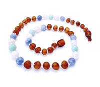 Small: Momma Goose- Baltic Amber Baby Necklace- Moonstone/Rose Quartz/Amazonite ||Overlord-1069S