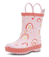 Size 11: Jan & Jul PINK RAINBOW Puddle Dry Loop Handle Rain Boots NEW