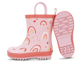 Size 10: Jan & Jul PINK RAINBOW Puddle Dry Loop Handle Rain Boots NEW