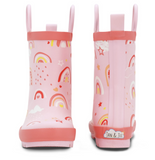 Size 10: Jan & Jul PINK RAINBOW Puddle Dry Loop Handle Rain Boots NEW