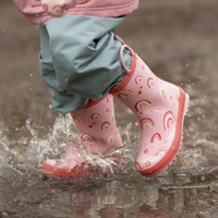 Size 10: Jan & Jul PINK RAINBOW Puddle Dry Loop Handle Rain Boots NEW