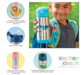 Stephen Joseph Double Walled Stainless Steel Flip Top Water Bottle - DINO- NEW