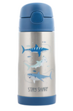 Stephen Joseph Double Walled Stainless Steel Flip Top Water Bottle - SHARK - NEW