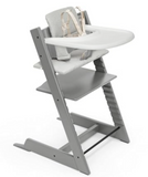 Tripp Trapp Stokke Grey High Chair w/ Tray & Seat Attachment