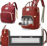 You Are My Sunshine Red Diaper Bag Backpack, Multifunctional Baby Changing Bag with Foldable Crib & Insulated Milk Bottle Pocket, Large Capacity Travel Backpack with USB Charging Port & Stroller Strap