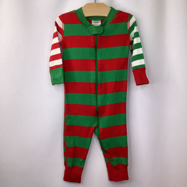 Size 6-9m: Hanna Andersson Red/White/Green Striped Organic Cotton Zip-Up Holiday PJs