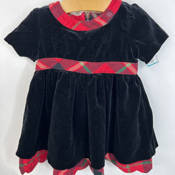 Size 6-12m: Hanna Andersson Black Velour w/ Red Plaid Accent Holiday Dress