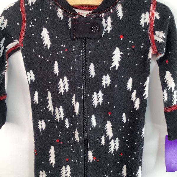 Size 3-6m (60): Hanna Anderson 1pc Black/White Tree Print 100% ORGANIC Zip-Up Pj