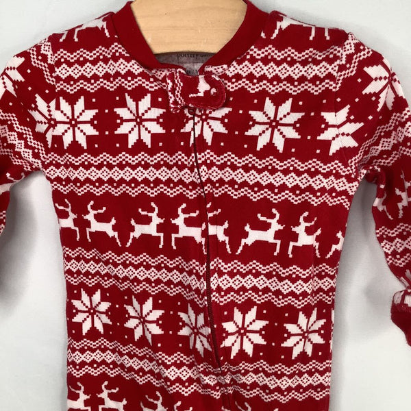 Size 6-9m: Pottery Barn Kids 1pc Red/White Snowflakes Holiday Print Footy Pjs