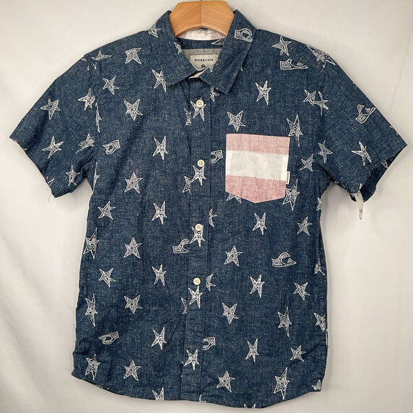 Size 10: Quiksilver Red/White/Blue Stars/Stripes Oxford Shirt