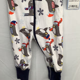 Size 6-12m (70): Hanna Andersson 1pc White/Navy/Grey Penguins Holiday Print 100% ORGANIC Zip-Up Pj