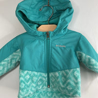 Size 0-3m: Columbia Blue/White Fleece/Nylon Hooded Zip-Up Coat