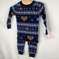 Size (85) 2: Hanna Andersson 2pc Blue/White/Yellow Hannukah 100% ORGANIC Cotton Holiday Pjs