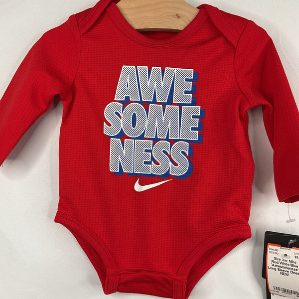 Size 3m: Nike Red/White/Blue 'Awesomeness' Long Sleeve Onesie NEW