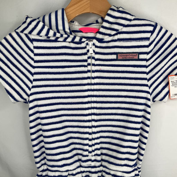 Size 7-8: Vineyard Vines Blue/White Striped Hooded Terry Cloth Swim Cover-Up