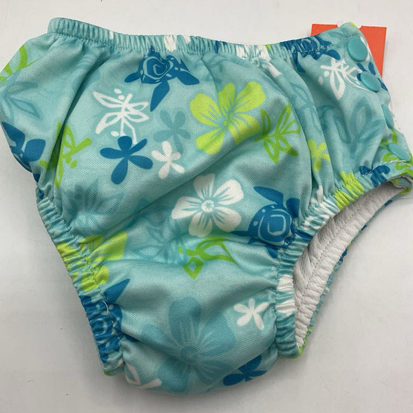 Size 12m: Green Sprouts Blue/Green/White Flowers Swim Diaper