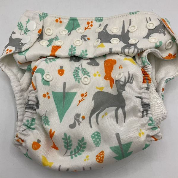 Size OS: Thirsties White/Colorful Woodland Print Pocket Diaper