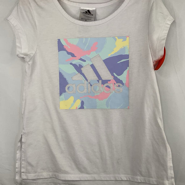 Size 6: Adidas White/Pastel Logo T-Shirt