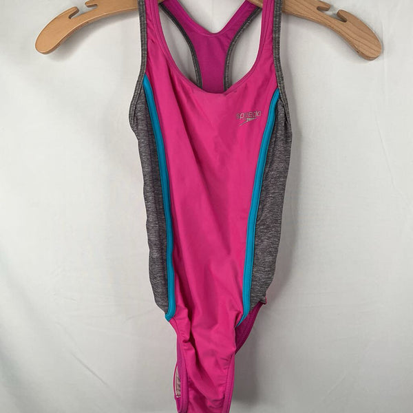 Size 8: Speedo Grey/Pink/Blue 1pc Swim Suit