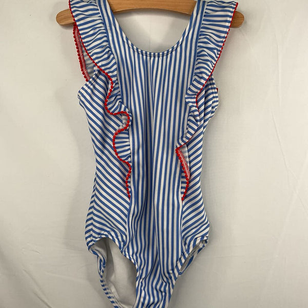 Size 6: Cat & Jack Blue/White Striped Red Trim 1pc Swim Suit
