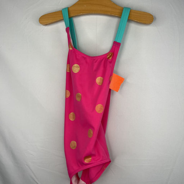 Size 4-5: Boden Pink/Blue/Gold Dots 1pc Swim Suit