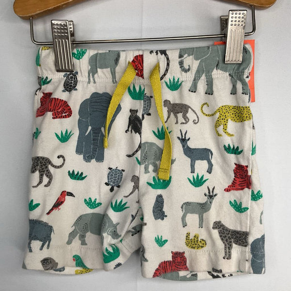 Size 3-6m: Boden Creme/Colorful Animals Drawstring Shorts
