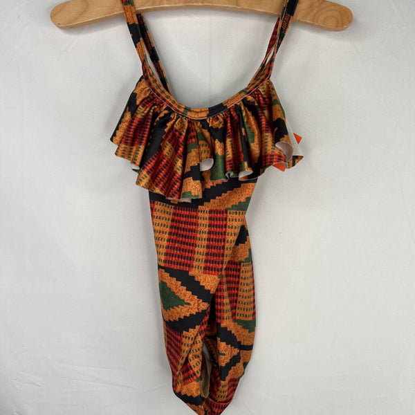 Size 3: Nakimuli Brown/Green/Red Kente Print 1pc Swim Suit