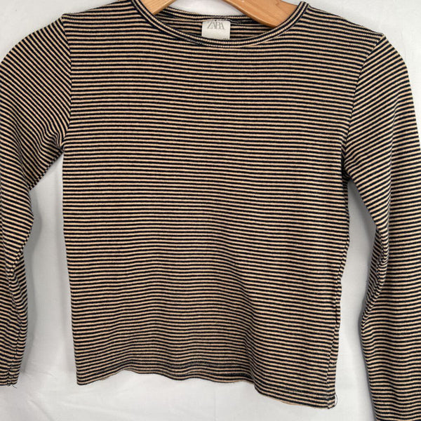 Size 9: Zara Navy/Brown Stripes Ribbed Long Sleeve Shirt