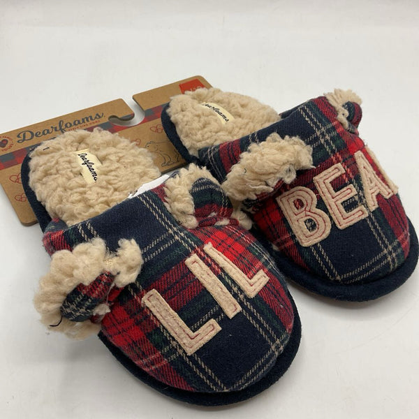 Size 9-10: Dearfoams Colorful Plaid 'Lil Bear' Slippers NEW
