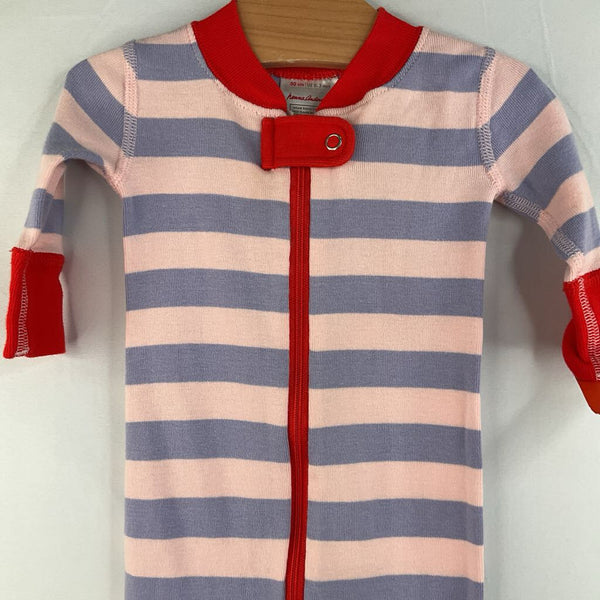 Size 0-3m (50): Hanna Andersson Purple/Pink/Red Trim Striped Organic Cotton 1pc Zip-Up PJs