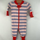 Size 0-3m (50): Hanna Andersson Purple/Pink/Red Trim Striped Organic Cotton 1pc Zip-Up PJs