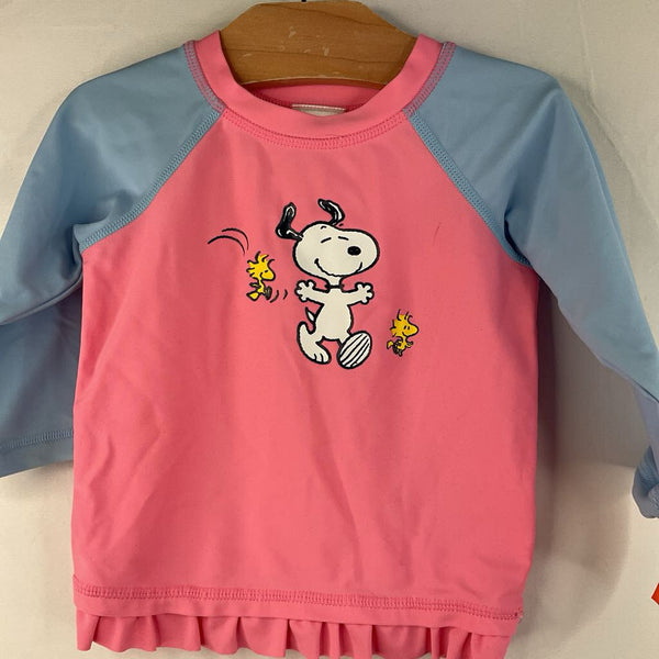 Size 6-12m (70): Hanna Andersson Pink/Blue Snoopy Rash Guard Shirt