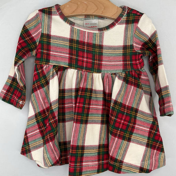 Size 3-6m (60): Hanna Andersson Red/Creme/Green Plaid Long Sleeve Dress