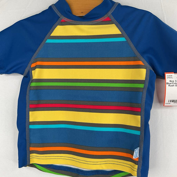 Size 3-6m: iPlay Blue/Colorful Striped Rash Guard Shirt