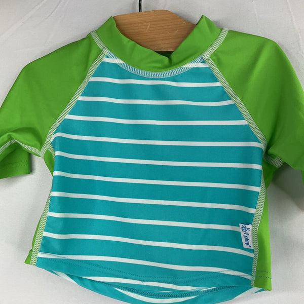 Size 6m: iPlay Green/Blue/White Striped Long Sleeve Rash Guard Shirt