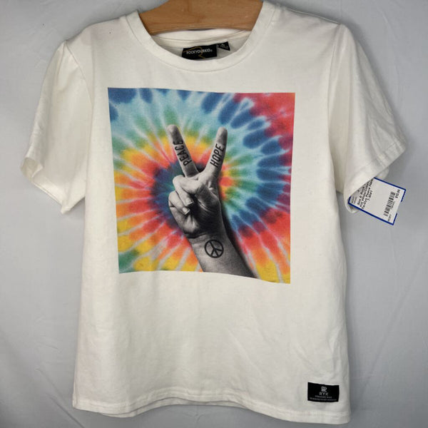 Size 6: Rock Your Kid White/Colorful Tie-Dye Peace Hand T-Shirt