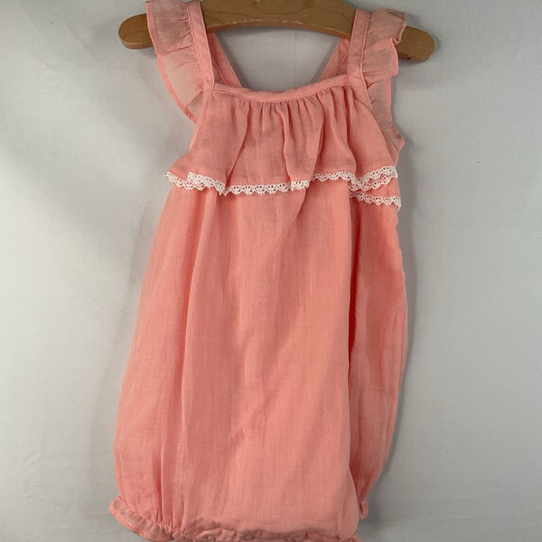 Size 12-18m: Janie and Jack Pink/White Lace Trim Onesie Romper NEW w/ Tags