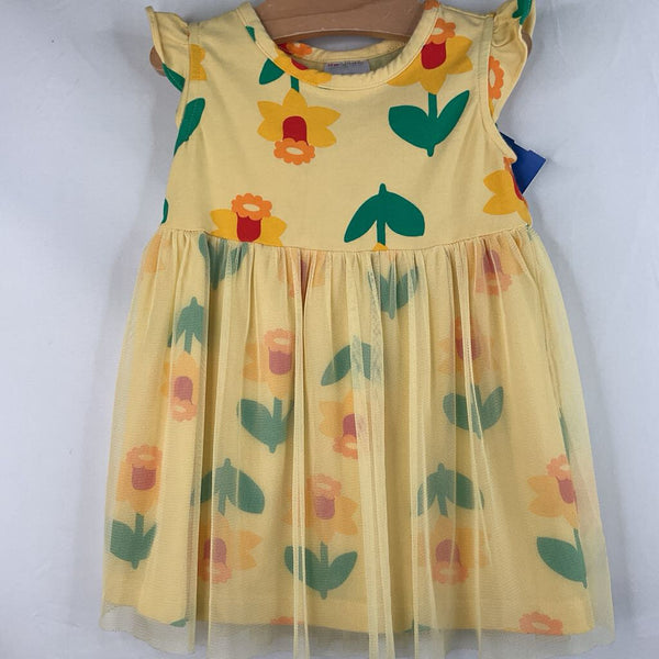 Size 12-18m (75): Hanna Andersson Yellow/Colorful Flowers Tulle Ruffle Sleeve Dress