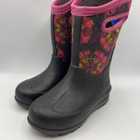 Size 1Y: Bogs Black/Pink/Yellow Tie Dye Insulated -22* Rain Boots