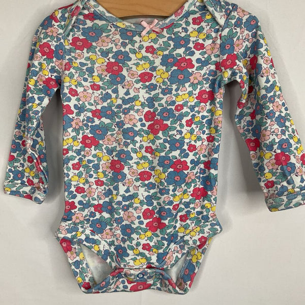 Size 6-9m: Boden White/Colorful Flowers Long Sleeve Onesie