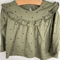 Size 12-18m: Gap Green/Black Hearts Long Sleeve Shirt