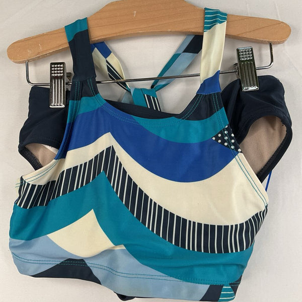 Size 8: Tea Blue/White/Black Print 2pc Swim Suit