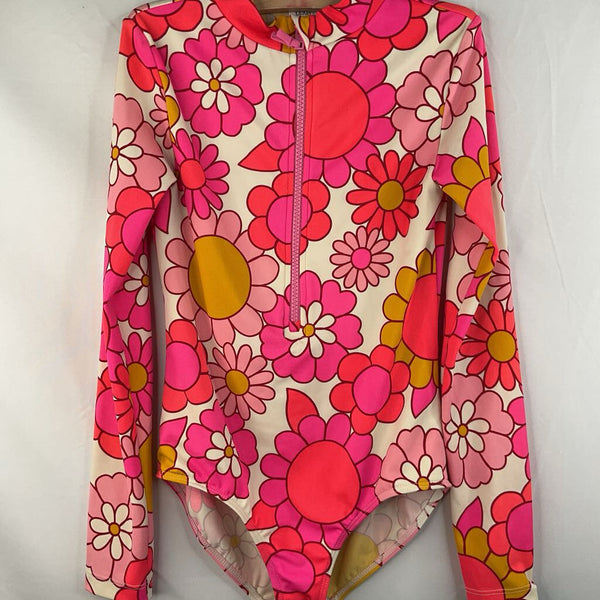 Size 9-10: Boden Creme/Pink/Yellow Flowers 1pc Rash Guard Suit
