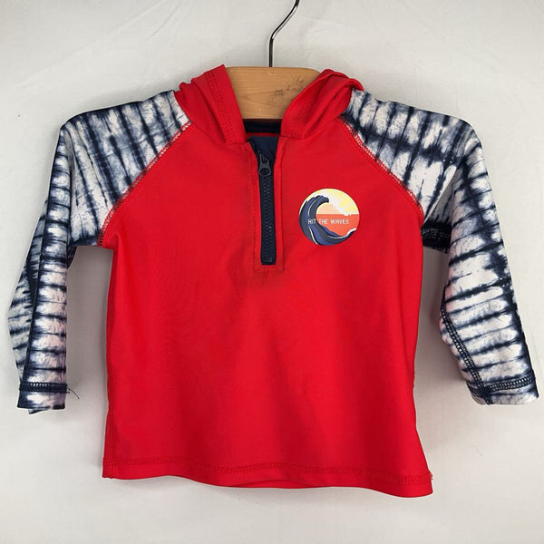 Size 12m: First Impressions Red/White/Blue Hooded Rash Guard Shirt