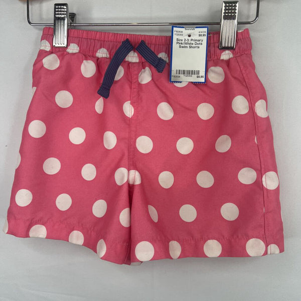 Size 2-3: Primary Pink/White Dots Swim Shorts
