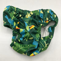 Size L: Honest Co. Green/Colorful Toucans/Leaves Swim Diaper Cover